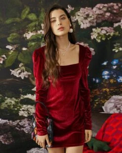 The Velvet Square Neckline Bodycon Dress