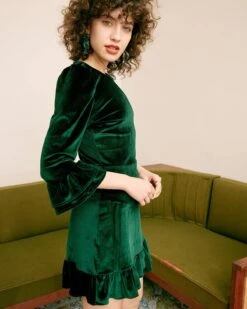The Green Long Sleeve Velvet Mini Dress -Outlet Dress Mix Up Store mini dresses the royal velvet mini dress 34908554920088