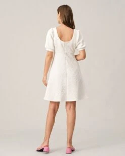 The Solid Textured Puff Sleeve Mini Dress -Outlet Dress Mix Up Store mini dresses the solid textured puff sleeve mini dress 38079806603477
