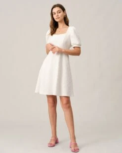 The Solid Textured Puff Sleeve Mini Dress -Outlet Dress Mix Up Store mini dresses the solid textured puff sleeve mini dress 38079806701781