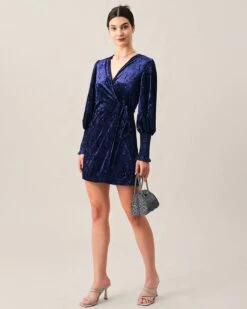 The Velvet Wrap Long Sleeve Mini Dress -Outlet Dress Mix Up Store mini dresses the velvet wrap long sleeve mini dress 38182957842645