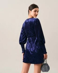 The Velvet Wrap Long Sleeve Mini Dress -Outlet Dress Mix Up Store mini dresses the velvet wrap long sleeve mini dress 38182957875413