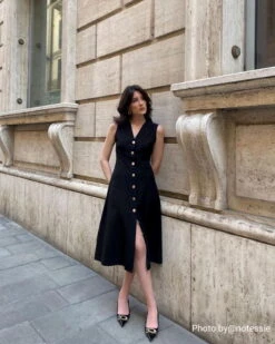 The Black V-Neck Tunic Midi Dress -Outlet Dress Mix Up Store notessie