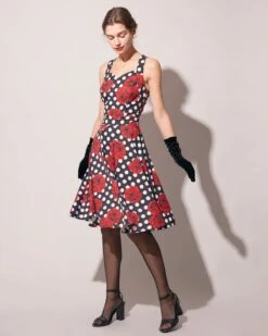 The Sweetheart Neck Polka Dot Rose Halter Midi Dress -Outlet Dress Mix Up Store rihoas11024 875440