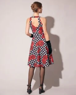 The Sweetheart Neck Polka Dot Rose Halter Midi Dress -Outlet Dress Mix Up Store rihoas11053 493980