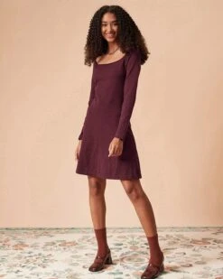 The Red Square Neck Long Sleeve Sweater Dress -Outlet Dress Mix Up Store rihoas175917 3025e93e 156f 4c63 a62e c289b0d94ff6