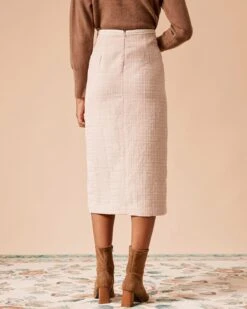 The High Waisted Side Slit Tweed Skirt -Outlet Dress Mix Up Store rihoas176646