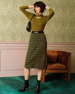 The Green Mock Neck Cut Out Knit Top -Outlet Dress Mix Up Store rihoas7128