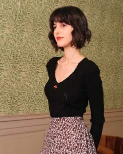 The Solid Color Wavy Trim Knit Top -Outlet Dress Mix Up Store rihoas9208 225440