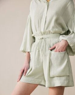 The Solid High Waist Drawstring Shorts