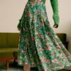The Green Pleated Floral Skirt