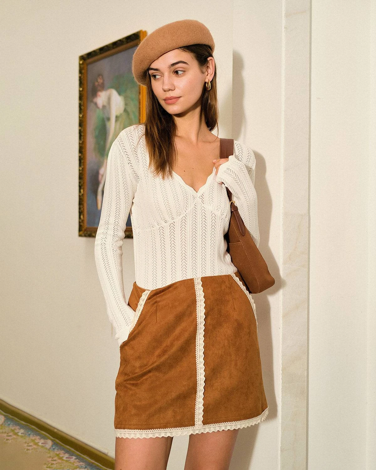 The Lace Trim Suede Skirt 3 The Lace Trim Suede Skirt - Image 3