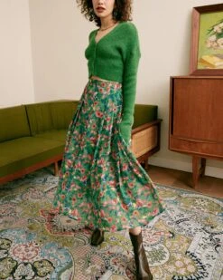 The Green Pleated Floral Skirt -Outlet Dress Mix Up Store skirts the pleated floral skirt 34957021970584