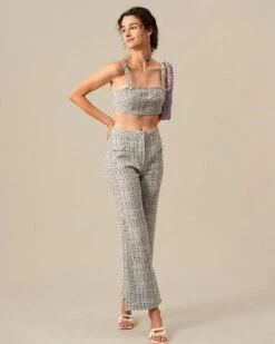 The Plaid Tweed Crop Tank Top -Outlet Dress Mix Up Store tanks the plaid tweed crop tank top 37949777707221