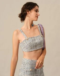 The Plaid Tweed Crop Tank Top -Outlet Dress Mix Up Store tanks the plaid tweed crop tank top 37949779574997