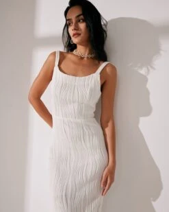 The Water Ripple Textured White Backless Midi Dress -Outlet Dress Mix Up Store textured backless midi dress dresses yxb2gu 536128