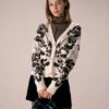The Dark Coffee Abstract Print Button Cardigan