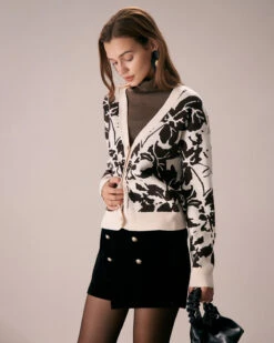 The Dark Coffee Abstract Print Button Cardigan -Outlet Dress Mix Up Store the abstract print button cardigan tops cmryml