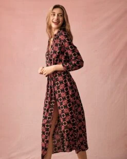 The Lapel Floral Long Sleeve Maxi Dress -Outlet Dress Mix Up Store the allover print maxi dress dresses sfdypa 471425