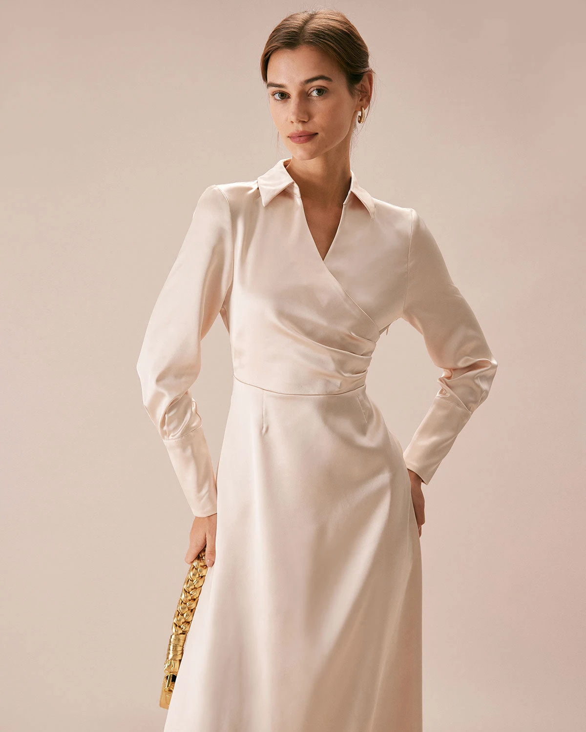 The Apricot Lapel Pleated Satin Maxi Dress 2 The Apricot Lapel Pleated Satin Maxi Dress - Image 2