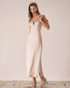 The Apricot Contrast Trim Satin Maxi Dress -Outlet Dress Mix Up Store the apricot contrast satin maxi dress dresses bmeswi