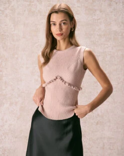 The Apricot Crew Neck Ruffle Knit Tank Top 10 The Apricot Crew Neck Ruffle Knit Tank Top -Outlet Dress Mix Up Store the apricot crew neck ruffle knit tank top tops monu2u