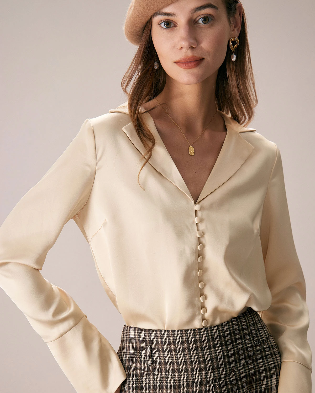 The Apricot Lapel Button Up Flare Sleeve Shirt 2 The Apricot Lapel Button Up Flare Sleeve Shirt - Image 2
