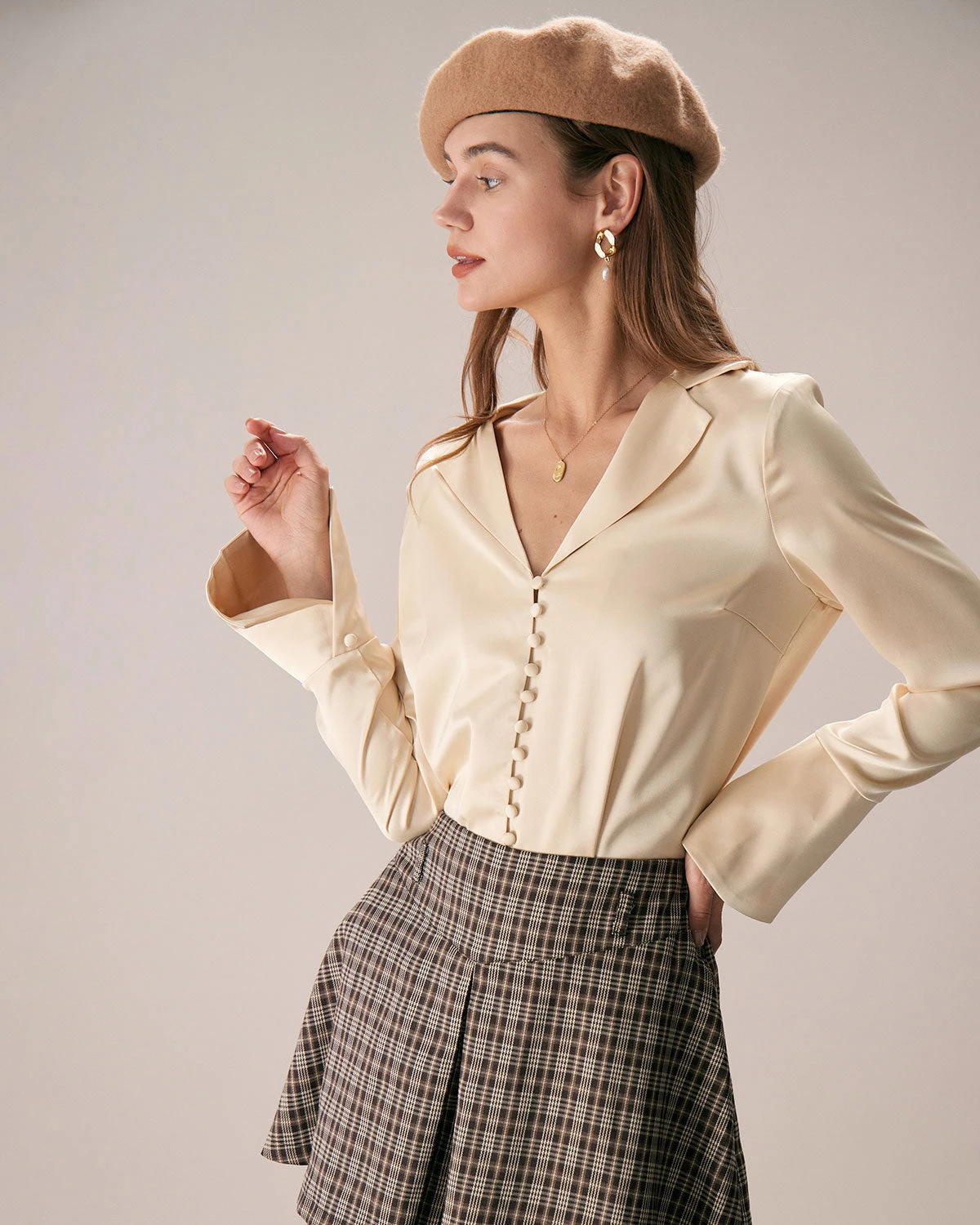 The Apricot Lapel Button Up Flare Sleeve Shirt 3 The Apricot Lapel Button Up Flare Sleeve Shirt - Image 3