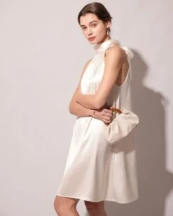 The Apricot Halter Satin A-line Mini Dress -Outlet Dress Mix Up Store the apricot halter satin a line mini dress dresses ikmj9q 417359