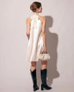 The Apricot Halter Satin A-line Mini Dress -Outlet Dress Mix Up Store the apricot halter satin a line mini dress dresses mc4vme 211605