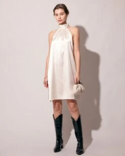 The Apricot Halter Satin A-line Mini Dress -Outlet Dress Mix Up Store the apricot halter satin a line mini dress dresses ruzgbr 576818