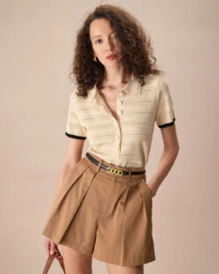 The Apricot Lapel Contrast Trim Knit Tee