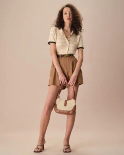 The Apricot Lapel Contrast Trim Knit Tee -Outlet Dress Mix Up Store the apricot lapel contrast trim knit tee tops k6b952