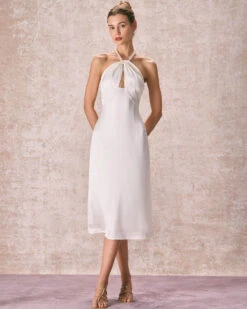 The Apricot Pearl Halter Satin Midi Dress -Outlet Dress Mix Up Store the apricot pearl halter midi dress dresses f6cddi