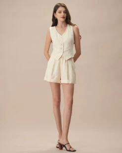 The Apricot High-Waisted Pleated Shorts 8 The Apricot High-Waisted Pleated Shorts -Outlet Dress Mix Up Store the apricot pleated solid shorts bottoms 4644ny