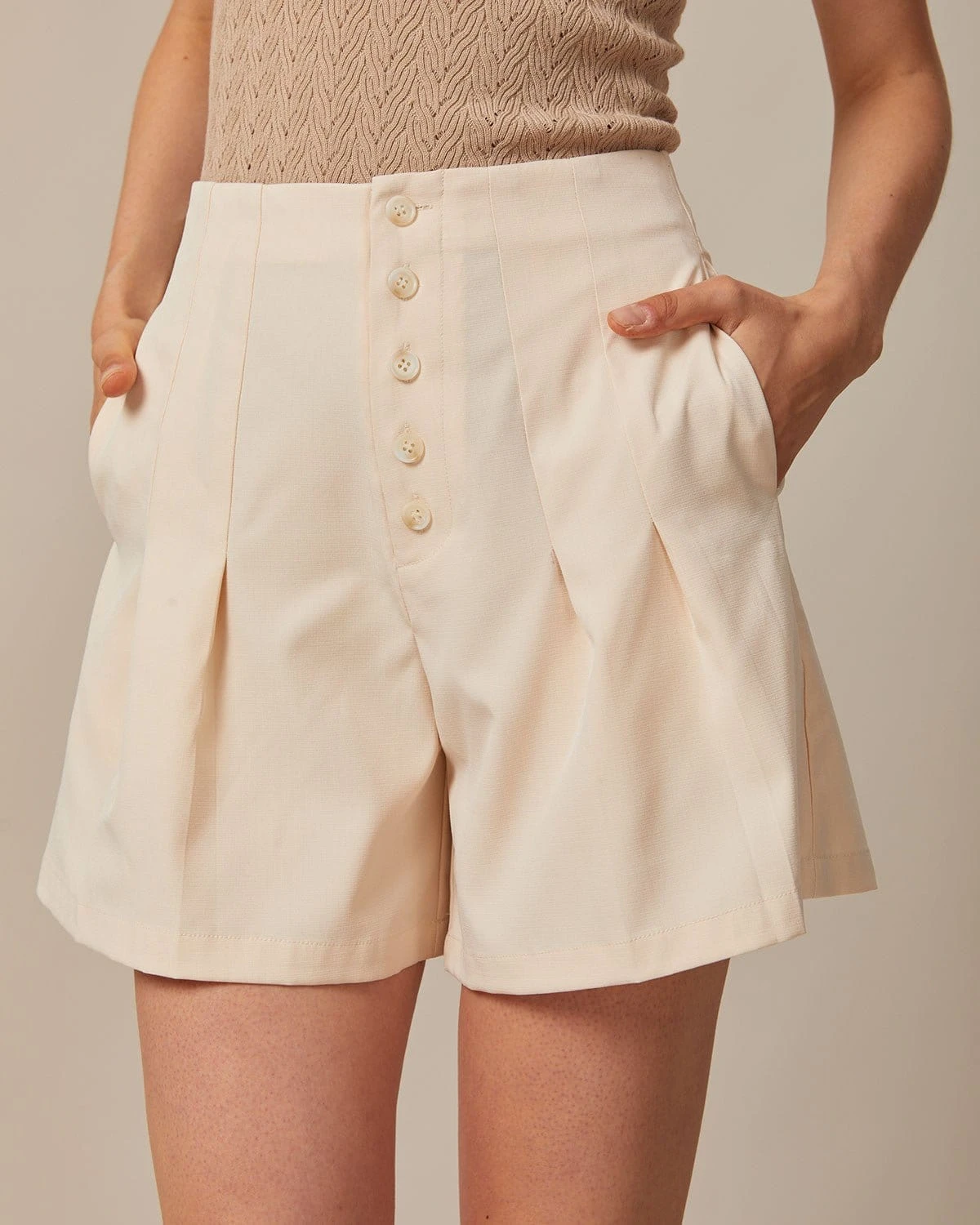 The Apricot Striped Pleated Button Up Shorts 1 The Apricot Striped Pleated Button Up Shorts