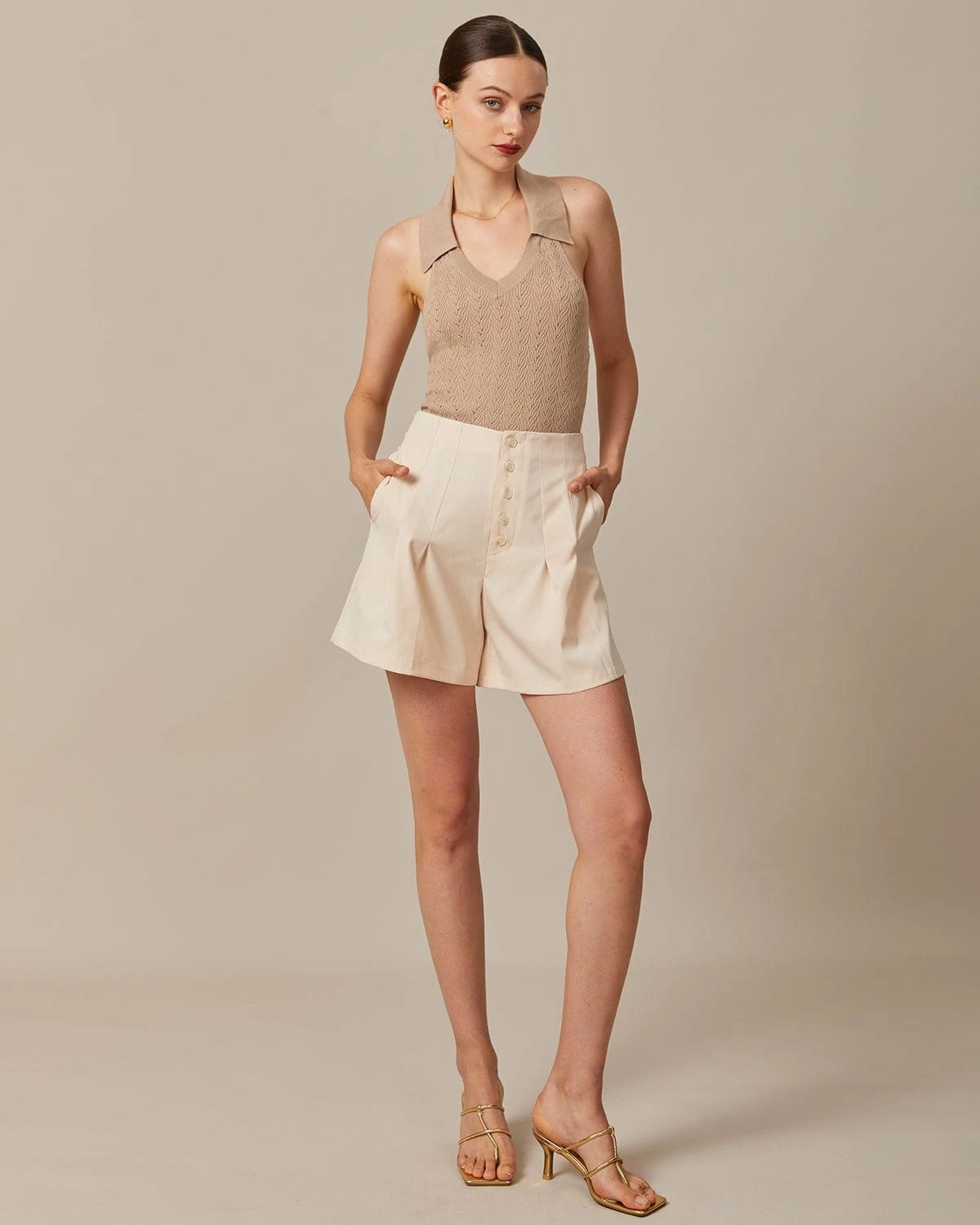 The Apricot Striped Pleated Button Up Shorts 2 The Apricot Striped Pleated Button Up Shorts - Image 2