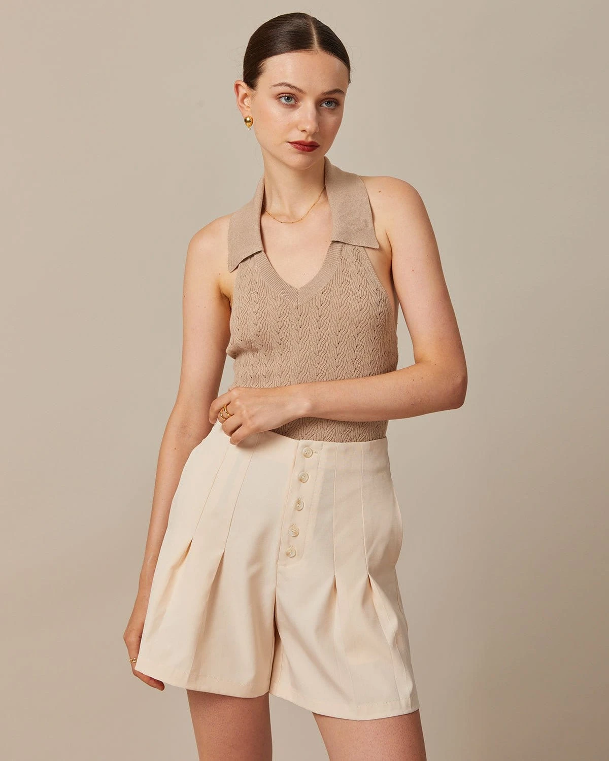 The Apricot Striped Pleated Button Up Shorts 3 The Apricot Striped Pleated Button Up Shorts - Image 3