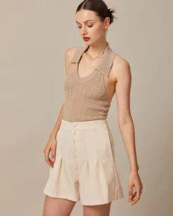 The Apricot Striped Pleated Button Up Shorts 9 The Apricot Striped Pleated Button Up Shorts -Outlet Dress Mix Up Store the apricot striped pleated button up shorts bottoms x2hhbz 295395