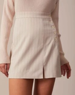 The Apricot Striped Split Hem Mini Skirt