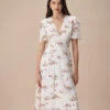 The Apricot V Neck Floral Ruched Midi Dress