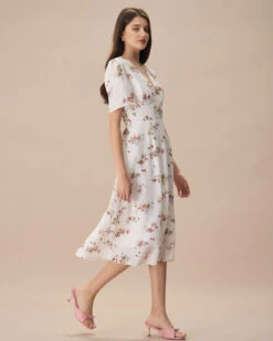 The Apricot V Neck Floral Ruched Midi Dress 8 The Apricot V Neck Floral Ruched Midi Dress -Outlet Dress Mix Up Store the apricot v neck floral ruched midi dress dresses semjqm