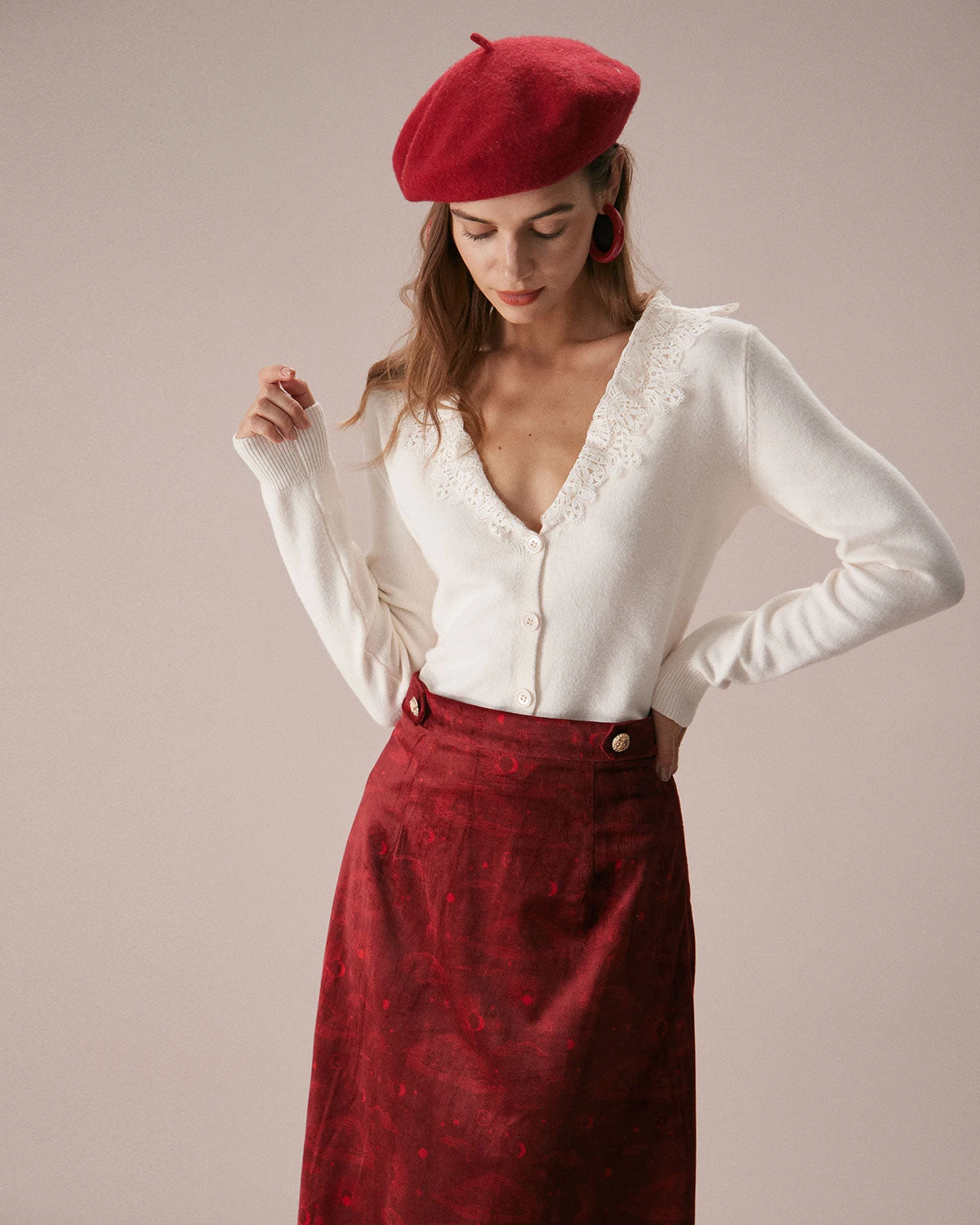 The Apricot V Neck Lace Trim Knit Cardigan 3 The Apricot V Neck Lace Trim Knit Cardigan - Image 3