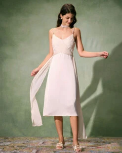 The Apricot V Neck Pearl Strap Satin Midi Dress -Outlet Dress Mix Up Store the apricot v neck satin midi dress dresses qsvsfs