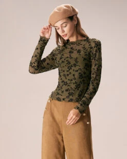 The Army Green Mesh Floral Blouse & Cami Top -Outlet Dress Mix Up Store the army green mesh floral blouse cami top tops 711hdd