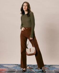 The Army Green Round Neck Ribbed Knit Top -Outlet Dress Mix Up Store the army green round neck solid knit top tops nsijor 229993