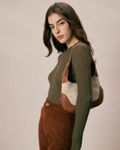 The Army Green Round Neck Ribbed Knit Top -Outlet Dress Mix Up Store the army green round neck solid knit top tops sk8llm 414051