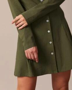 The Army Green Square Neck Button Mini Dress -Outlet Dress Mix Up Store the army green square neck button mini dress dresses bvyd4e