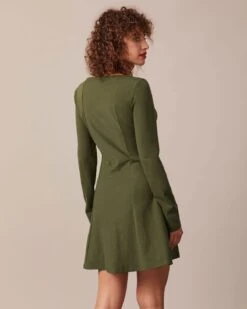 The Army Green Square Neck Button Mini Dress -Outlet Dress Mix Up Store the army green square neck button mini dress dresses hgiusn 905502