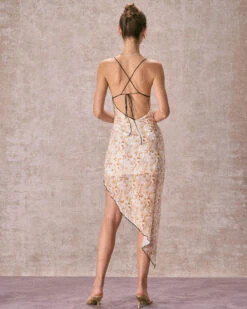 The Yellow Asymmetric Hem Floral Midi Dress -Outlet Dress Mix Up Store the asymmetric hem floral mesh midi dress dresses zj3gto